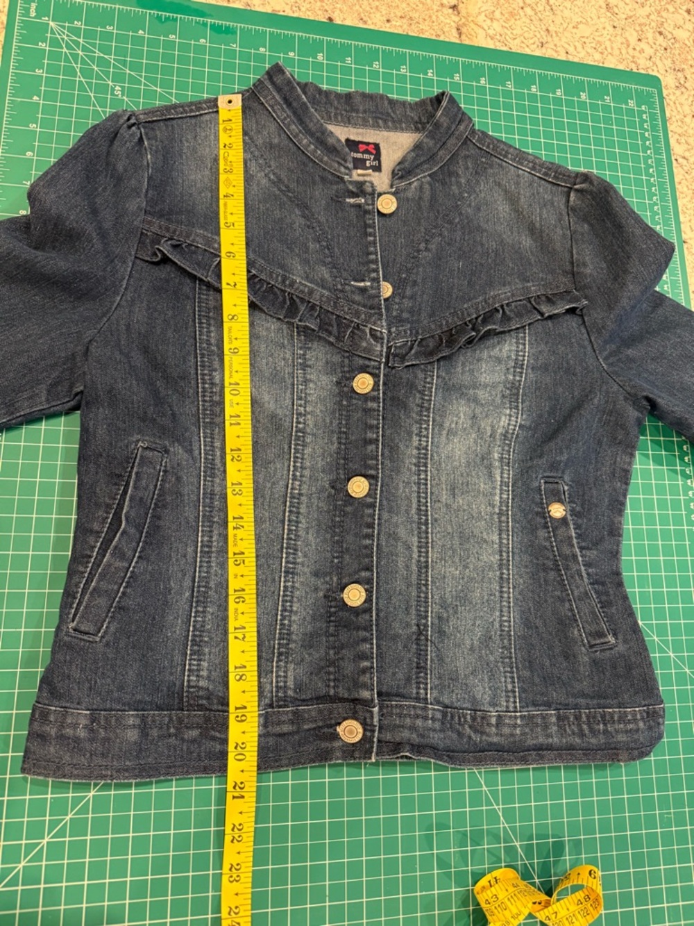 Tommy Girl Denim Jacket Ruffle Trim Fitted Blue Jean Jacket M - Picture 9 of 9